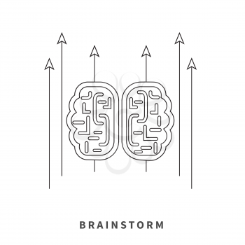 Brainstorm design concept. Brain idea thinking, mind map, creative innovation, brain icon power, business brainstorming, strategy brainstorm process thin line