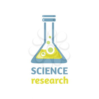 Science research logo design flat. Science and research, science experiment, science lab, technology science research, education chemistry and science research. medicine science research illustration