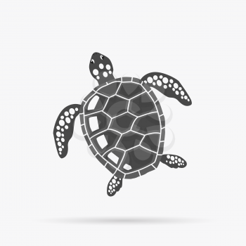 Turtle isolated on white background design flat. Tortoise with a big black carapace. The head and fins are covered with turtles speckled pattern. Creature  wildlife of wold world. Vector illustration