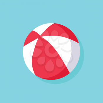 Colorful red and white beach ball icon isolated on blue background. Vector illustration