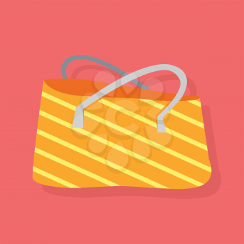 Orange and white striped summer beach bag. Vector isolated