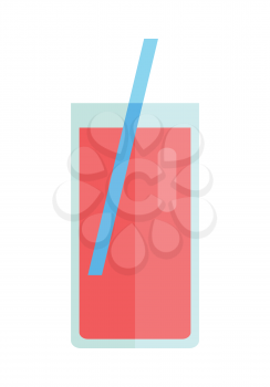 Glass with sweet beverage, juice vector in flat style design. Sweet summer drinks concept. Illustration for app icons, label, print, logo, menu design, food infographics. Isolated on white background.