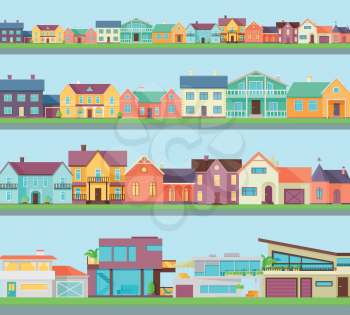 Big set of houses, buildings, architecture variations. Cottage and country houses. Countryside or city architecture. Part of series of modern buildings in flat style. Real estate concept. Vector