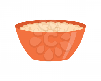 Bowl with porridge isolated on white. Healthy food concept. Organic natural food. Consumption of high quality nourishment. Part of series of promotion healthy diet and good fit. Vector illustration
