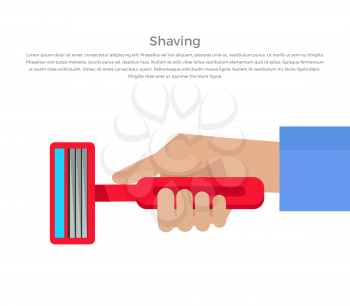 Shaving banner illustration. Human basic hygiene conceptual illustration. Flat style design. Shaving razor in hand vector for skin care products ad, cosmetics companies, web pages design.