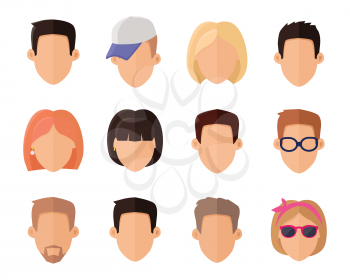 Set of private avatars of woman and man in flat design style. Social networks business private users avatar pictograms. Icon set. Flat design vector illustration