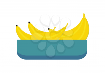 Bananas in tray vector in flat style design. Grocery store assortment, foods for diet, fresh fruits concept. Illustration for icons, signboards, ad, infographics design. Isolated on white.