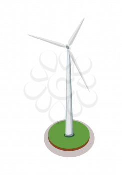 Isometric wind turbine. Wind turbine icon. Green energy industrial, wind power station element. City isometric object in flat. Isolated vector illustration on white background.