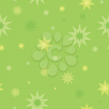 Seamless pattern with star splashes isolated on green background. Cartoon style. Wallpaper design covers, posters, wrapping papers, backgrounds. Success and fortune concept. Modern flat design. Vector