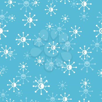 Snowflakes vector seamless pattern. Falling different size snowflakes on blue background. Winter holidays season. For gift wrapping paper, greeting cards, invitations, web pages design
