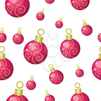Christmas toys vector seamless pattern. Red balls to decorate Christmas tree on winter holidays on white background. Flat design. For gift wrapping, greeting cards, invitations, printings design