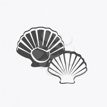 Oysters in monochrome variant. Seafood concept icons in flat style design. Vector illustration fresh deep-sea oyster. Beautiful shell pearl mussels.