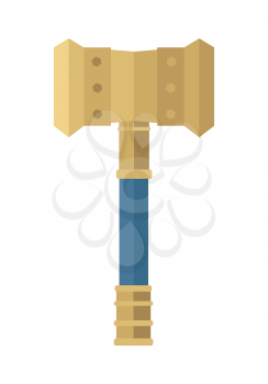 Hammer of Thor. Hammer of god. Weapon of major norse god associated with thunder. Weapon of viking. Game object in flat design isolated on white background. Vector illustration.