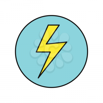 Lightning icon vector illustration in flat style design. Lightning sign in blue circle. Charging, electricity, speed, energy, weather concepual pictogram. Isolated on white background.