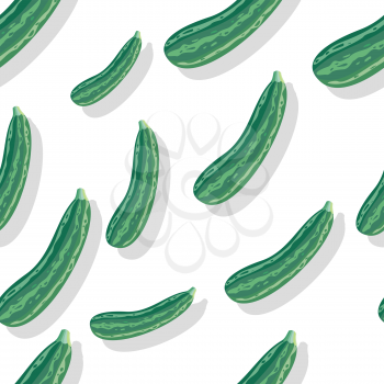 Striped zucchini vector seamless pattern. Flat style illustration. Group of green squashes on white background. Vegetable ornament. For packaging, wrapping paper, printings, wallpapers, grocery ad 