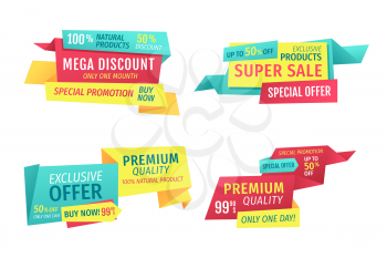 Special offer banners set, vector advertising. Discounts and promotions just month, super sales, premium quality, exclusive products only one day