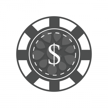 Gambling chip vector in monochrome. Black casino chip with dollar sign. Illustration for gambling industry, sport lottery services, icons, web pages, logo design. Isolated on white background.