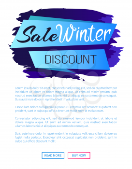 Sale winter discount inscription on blue ribbon on abstract brush strokes backdrop vector illustration internet page design with place for text