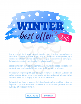 Winter best offer sale promo web poster with place for text and advertisement label with snowballs on blue backdrop vector illustration banner