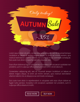 Only today autumn sale -35 advetr promo poster with label and place for text, web page design with informative sticker about fall discounts vector