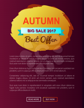 Autumn best choice 2017 premium offer round promo label on vector illustration web banner with place for text on violet background, fall season concept