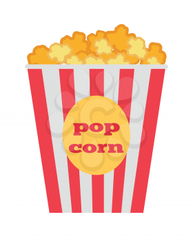 Popcorn box vector icon. Popcorn in flat style design. Traditional salty, sweet snack. Popcorn cinema illustration. Red box popcorn opened. Popcorn logo, popcorn cinema, popcorn box, popcorn pack.
