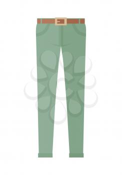 Trousers isolated on white background. Unisex man woman trousers. Green jeans in flat style design Modern pants vector illustration. Fashionable cotton elegant trousers. Casual male female jeans icon
