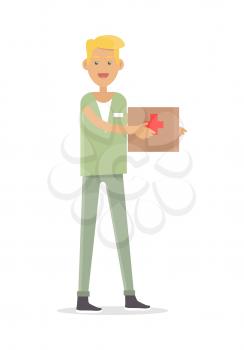 Male nurse medical technician isolated on white background. Experienced highly qualified doctor with medical kit. Medical profession worker in flat style design. Young practitioner consultant. Vector