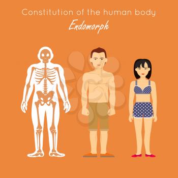 Constitution of human body. Endomorph. Endomorphic characterized as fat, short, having difficulty losing weight. Enjoy food, people and affection. Has slow reactions. Disposed to complacency. Vector
