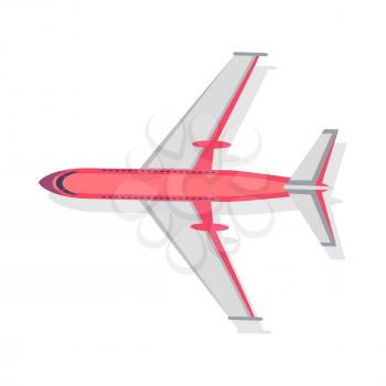 Airplane on white background. Isolated vector illustration. Air transport, travel, flight. Graphic aircraft icon style design. Aviation concept sphere. For advertisement banner, website picture