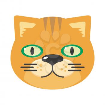 Cat mask isolated on white. Leopard or jaguar cat. Cartoon character face to celebrate happy events at kindergarten, birthday, children holiday festival. Sticker for toddler. Vector in flat style
