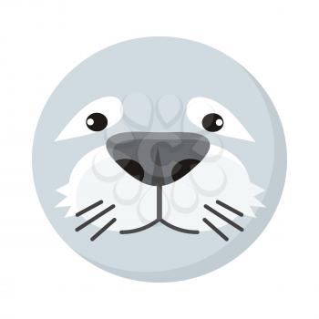 Seal face vector. Flat design. Animal head cartoon icon. Illustration for nature concepts, children s books illustrating, printing materials, web. Funny mask or avatar. Isolated on white background 