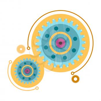 Gear icons web button isolated on white. Machinery progress sign. Cogwheel in flat style design. Development symbol. Strategic management concept. Vector design illustration. Process and wheel