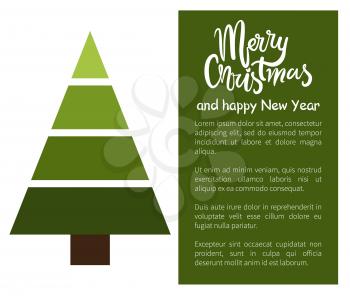 Merry Christmas Happy New Year poster abstract tree made of triangles and rectangles vector illustration web banner with place for text, xmas symbol