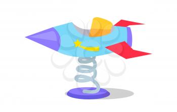 Vector illustration of some kind of carousel on spring in form of rocket with sharp nose and falling star at side isolated on white background.