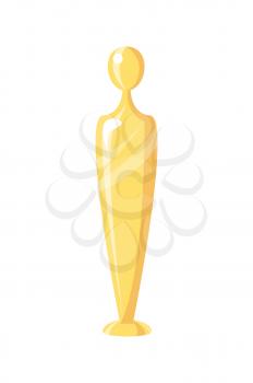 Award in human posture form. Golden prize male figure with long body. Trophy for winning first place, reward and honor isolated on vector illustration