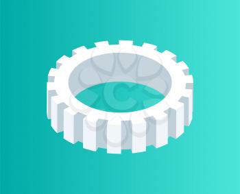 Gear mechanism isometric 3d isolated icon vector. Cogwheel metal element of rounded shape. Technical item industrial part technology made of steel