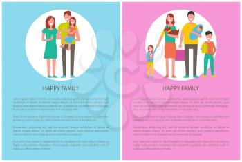 International Day of Families set of posters text samples. Parents and kids, mother, father and adorable children vector. Newborn and kindergarten kids