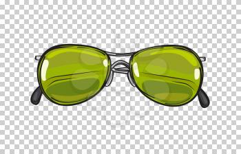 Fashionable sunglasses with green lenses isolated on transparent background. Glamorous hipster spectacles for modern and elegant summer and spring looks. Vector illustration of trendy glasses.