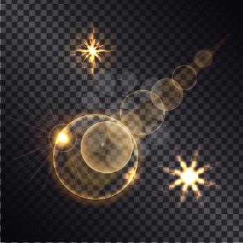 Distant burning bright star with illuminated road on night transparent background vector illustration of light effects cartoon style.