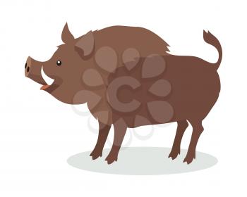 Wild boar cartoon character. Cute boar flat vector isolated on white background. North America and Eurasia fauna. Boar icon. Animal illustration for zoo ad, nature concept, children book illustrating