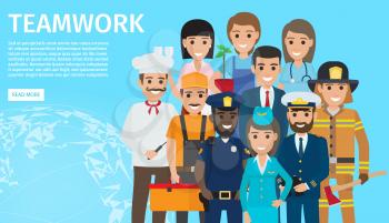 Handy plumber, african policeman, firefighter with axe, doctor, businessman, gardener, captain in uniform, chef and stewardess vector illustration