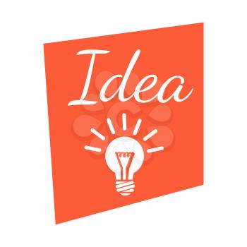 Idea banner with lighting lamp icon vector illustration of logo design on red and white colors. Creative bulb symbol of thought in startup project