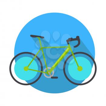 Bicycle icon design flat isolated. Bike and blue web button. Personal transport. Ecologically safe transportation item. Cycling race sport. Mountain bicycle, travel. Vector illustration