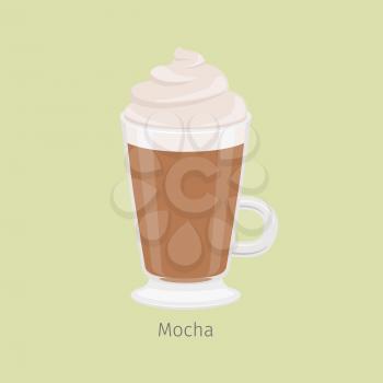 Irish mug with mocha flat vector. Hot invigorating drink with caffeine. Espresso based chocolate flavored coffee with creamy foam on top illustration for coffee house and cafe menus design