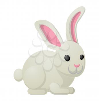 White bunny with pink ears isolated on background. Vector illustration of sweet gifts on easter. Nice sweetness in form of holiday mascot. Festive emblem of hare animal in cartoon style, fluffy rabbit