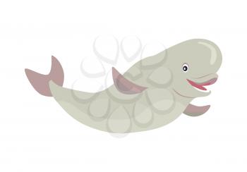 Beluga whale cartoon character. Cute white whale flat vector isolated on white background. Arctic aquatic fauna. Beluga icon. Animal illustration for zoo ad, nature concept, children book illustrating