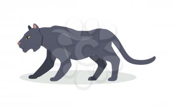 Black jaguar cartoon character. Cute black jaguar flat vector isolated on white. South America fauna. Panthera icon. Wild animal illustration for zoo ad, nature concept, children book illustrating