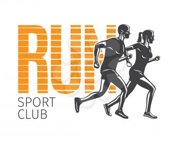 Run sport club logo template. Vector illustration of running man and woman editable elements logotypes in cartoon style flat design. Sportsmen healthy lifestyle. Place your sportclub company name.