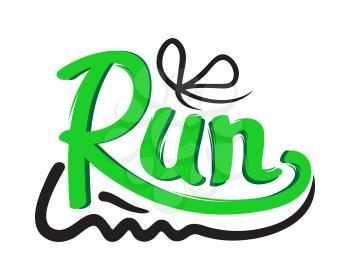 Running green shoe trainers symbol on white background. Running is useful for your health, keeps fit. Vector illustration logotype provokes to move rapidly on feet. Logo in flat style design
